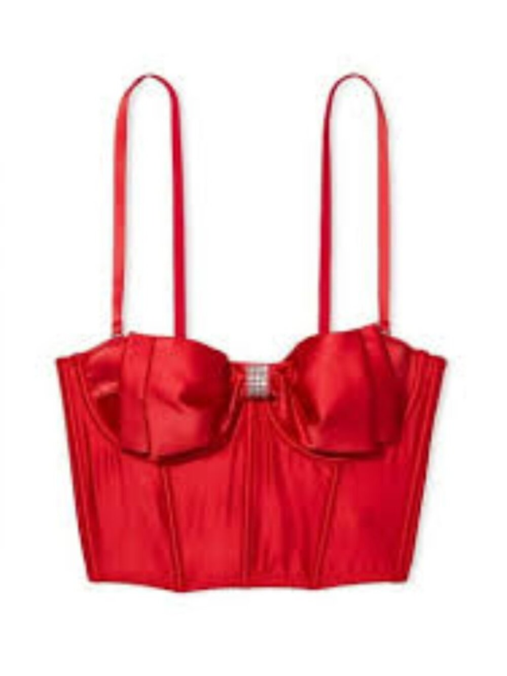 NWT *Victoria's Secret Dream Angels Red Bling Rhinestone Bow Long Line Satin Bra